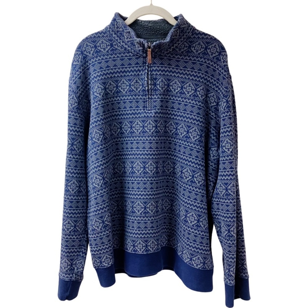 Cabincore Coastal Y2k Lands End 1/4 Zip Pullover XL Blue Gray Rugged Outdoorsy
